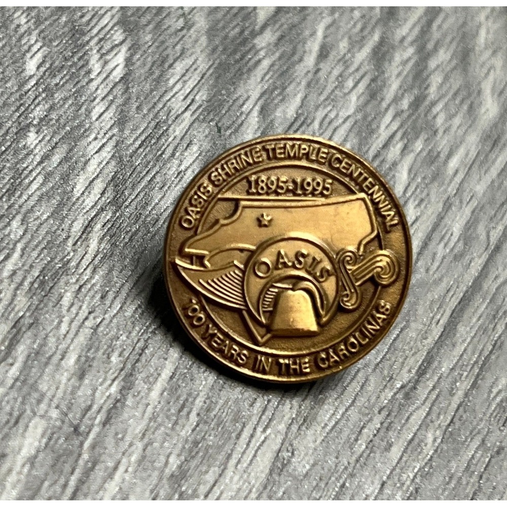 Oasis Shrine Temple Centennial Pin 1895-1995 100 Years in Carolinas Gold Tone